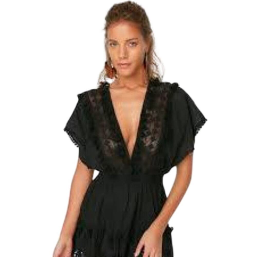 Black Withcycore Delicate Embroidered Deep VNeckline Circular Cutout Size Medium